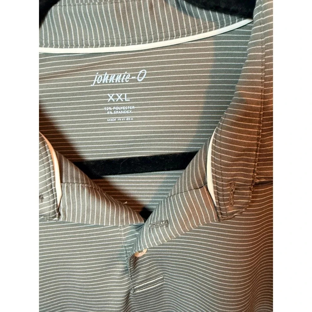 Johnnie O Mens XXL Golf Polo Shirt Gray Stripe Make A Wish‎ Short Sleeve